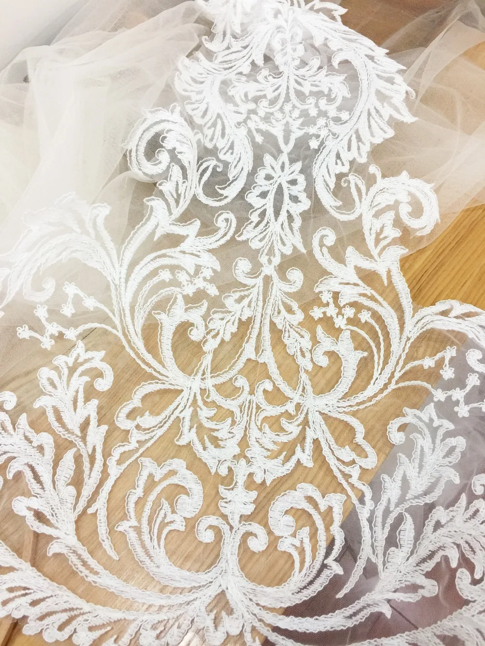 2 шт. большая хлопковая Кружевная аппликация с вышивкой цвета слоновой кости