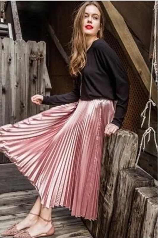 Модная розовая плиссированная юбка до щиколотки для взрослых стильная Женская