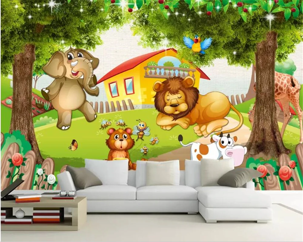 3D фотообои Beibehang на заказ детская комната гриб мультфильм лес животные самолет