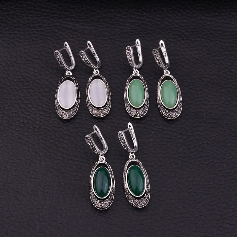 Женские серьги подвески с опалом Sellsets винтажные серебриовальный длинные черные