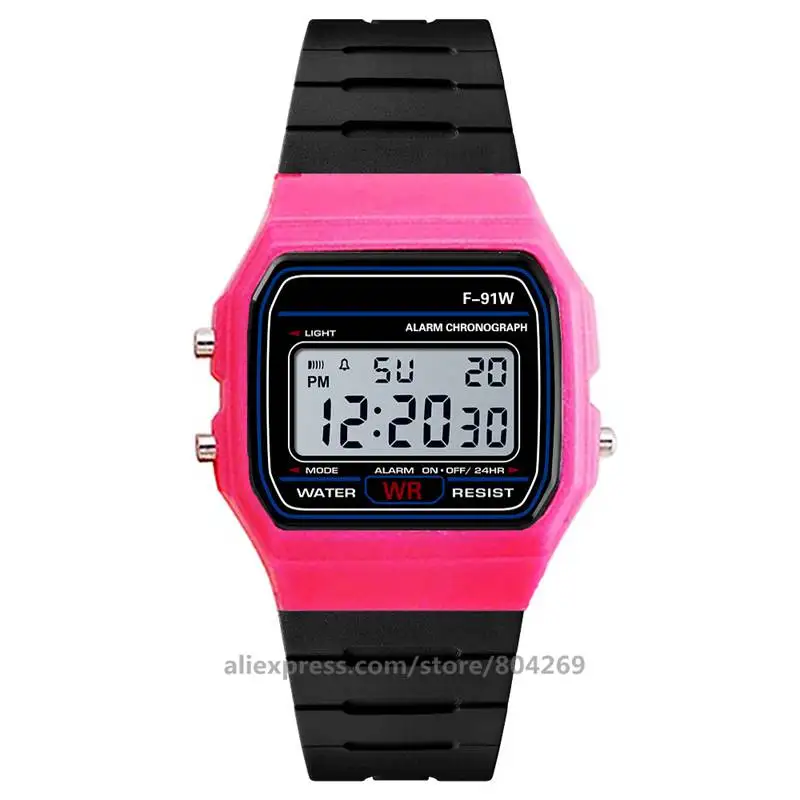hot pink 100 шт/партия мужские спортивные Модные Военные часы Повседневный светодиодный цифровые тонкие часы многофункциональные наручные часы студенческие часы - Цвет: hot pink