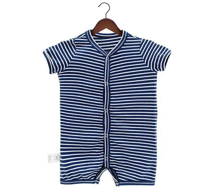 Whosebaby Весна Лето Baby Rompers одежды с короткими рукавами Полосатый Комбинезон для