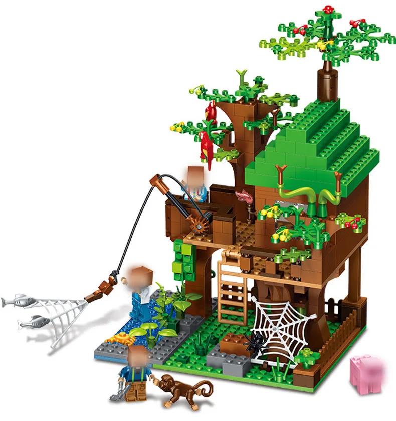 Новый Рыбалка дерево башня мой мир Tree House River Island DIY кирпичное здание Игрушечные