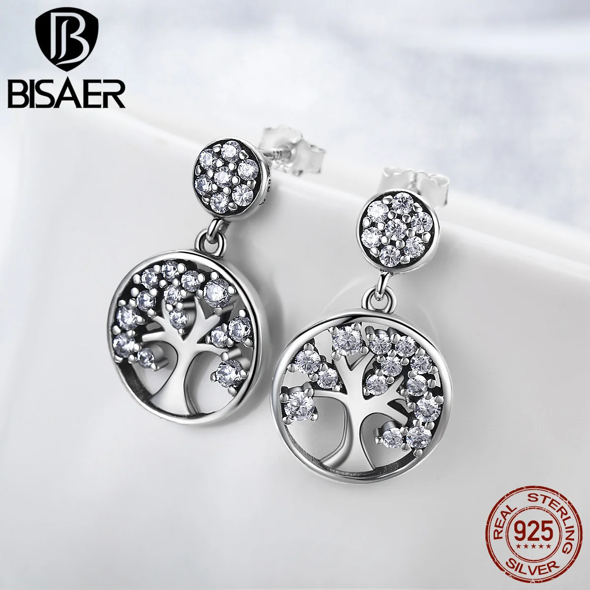Bijoux, модный дизайн, 925 пробы, серебряные серьги, дерево жизни, прозрачные CZ серьги-гвоздики для женщин, роскошные серебряные ювелирные изделия Brincos