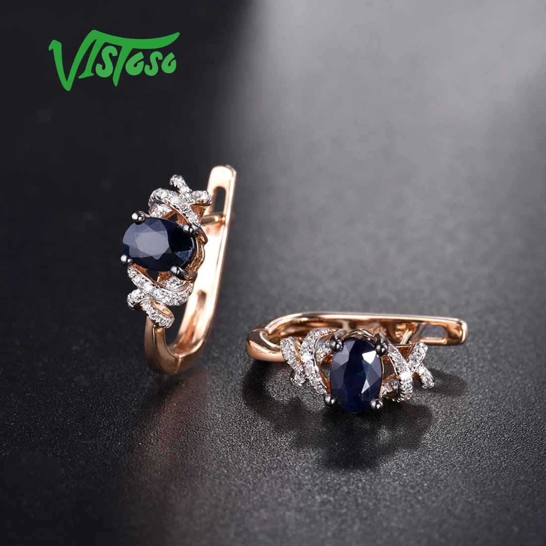 VISTOSO Подлинная 14 K 585 серьги из розового золота для женщин сверкающий синий