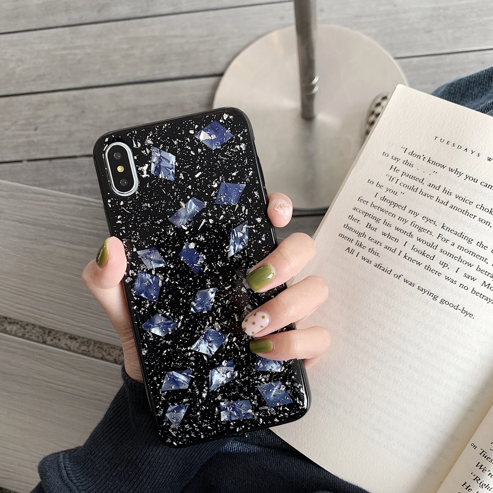 Luxury Shiny Silver Foil Black Marble Phone Case For iphone X 7 7plus 6/6S Plus 8 8plus XR XS Max Soft TPU Glitter Back Cover |