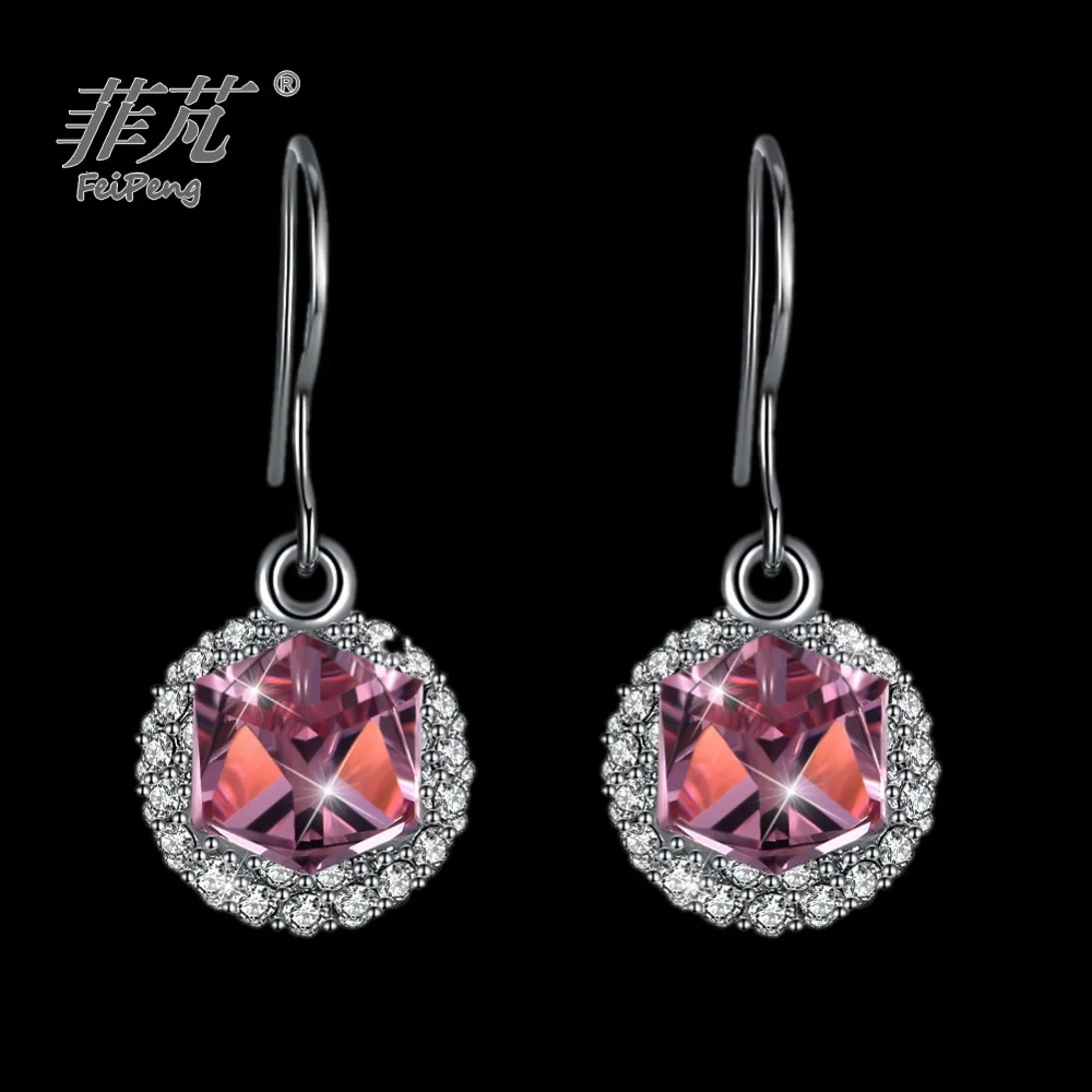 Искусственные ювелирные изделия серебро кубик Красный Кристалл белое золото