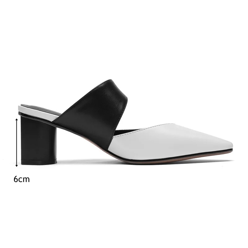 

ZVQ Women Good Quality Fashion Slippers Real Genuine Leather Sheepskin Pointed Toe High Heel Buckle Shoes Ladies Party Shoes