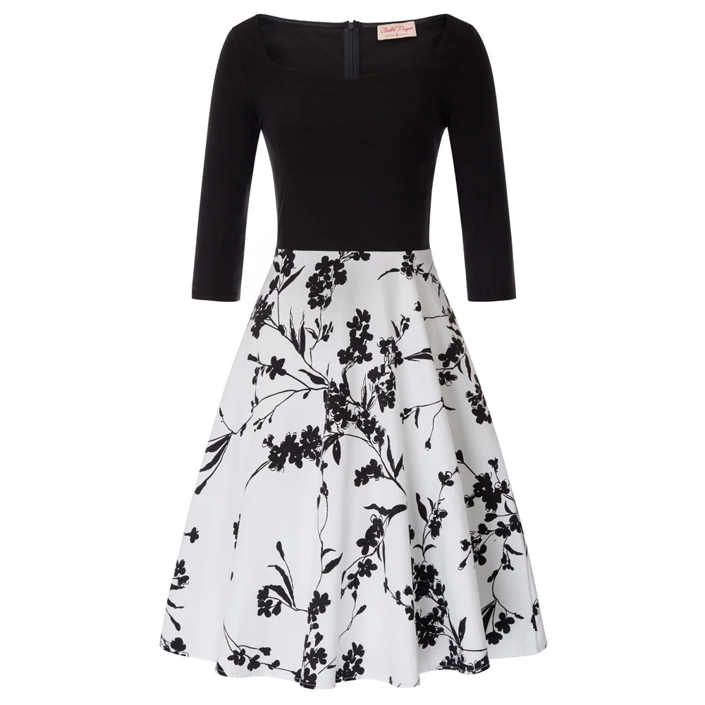 Belle Poque Ретро Винтаж 50s 60s 3/4 рукав цветочные Pinup Коктейльные Вечерние