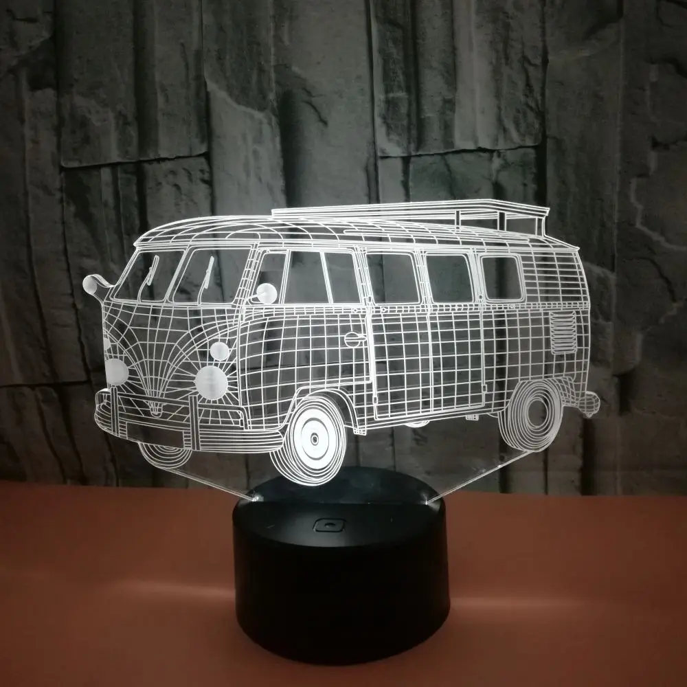 Автобус 3d лампа семь цветов дистанционное управление сенсорный Usb СВЕТОДИОДНЫЙ