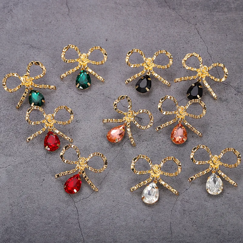 GEREIT ZA Women Statement Jewelry Colorful Water Drop Crystal Earrings Bow Alloy For Girls Wedding Classical | Украшения и
