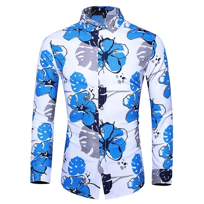 5XL 6XL 7XL рубашка мужская Осенняя Новая модная рубашка с длинными рукавами и принтом для мужчин Повседневная Деловая офисная рубашка больших размеров - Цвет: 1266