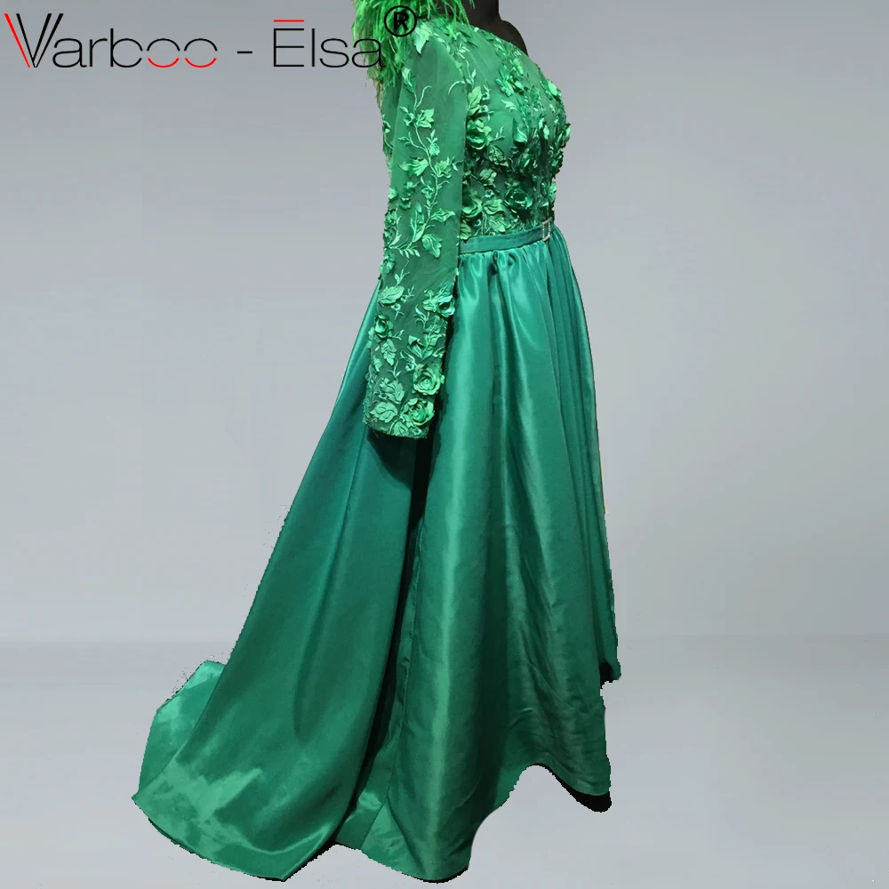 Женское вечернее платье на одно плечо VARBOO_ELSA зеленое кружевное трапециевидной