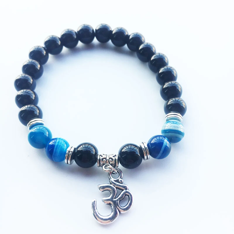 Hot Sale Natural Blue Stripes Marble Bracelet 3D letter Pendant Beads Fashion Jewelry for Women | Украшения и аксессуары