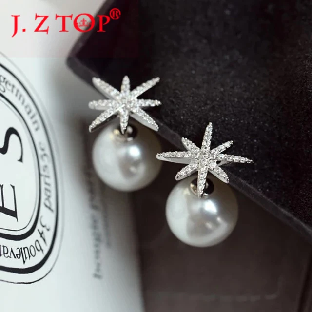 Jztop бренд Снежинка имитация жемчуга Двухсторонние серьги гвоздики Дамы