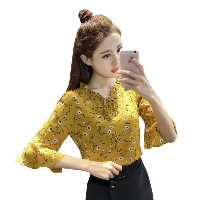Новинка 2017 шифоновая блузка с цветочным принтом женские рубашки весенне летние