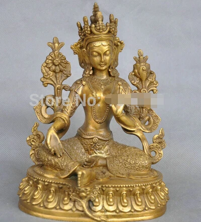 Быстрая Доставка 7 ''Китай Тибет Чистая Бронза зеленый Тара Будда статуя | Дом