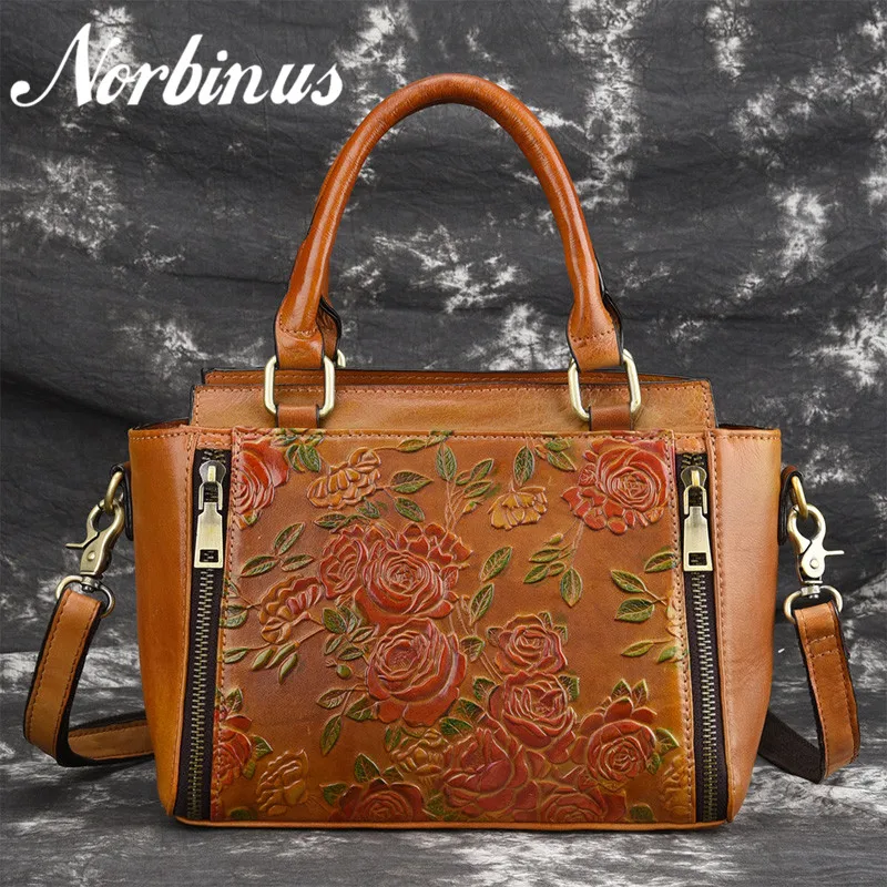 

Norbinus Women Natural Skin Messenger Shoulder Bag Female Genuine Leather Handbags Fashion Embossed Flower Crossbody Tote Bolsa