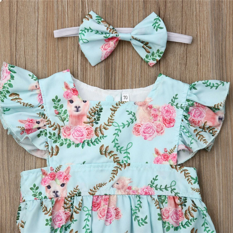 Милый боди с цветочным принтом для маленьких девочек 2 шт. комбинезон оборками
