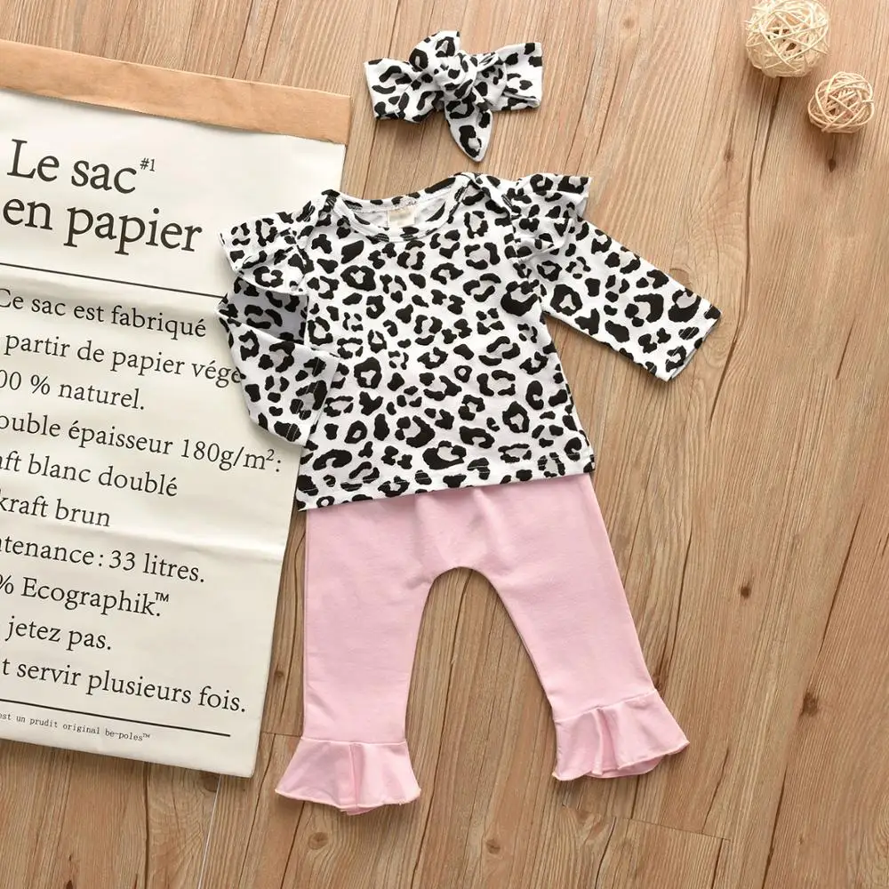 Осенне-весенний комплект одежды для маленьких девочек с леопардовым принтом
