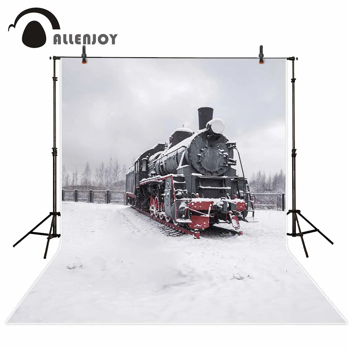 Allenjoy фоны для фотосъемки старый черный локомотив под снегом винтажный фон лес на