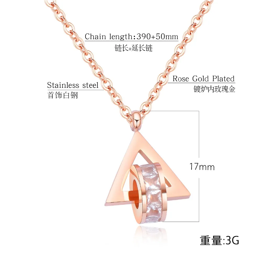 

crystal pendant titanium steel necklace female New simple fashion rose gold triangular chain necklace