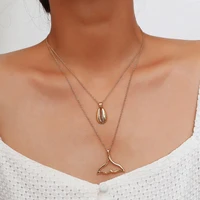 ethnic vintage double layer mermaid fish tail shell pendant necklaces women boho beach clavicle necklace jewelry kolye yn513