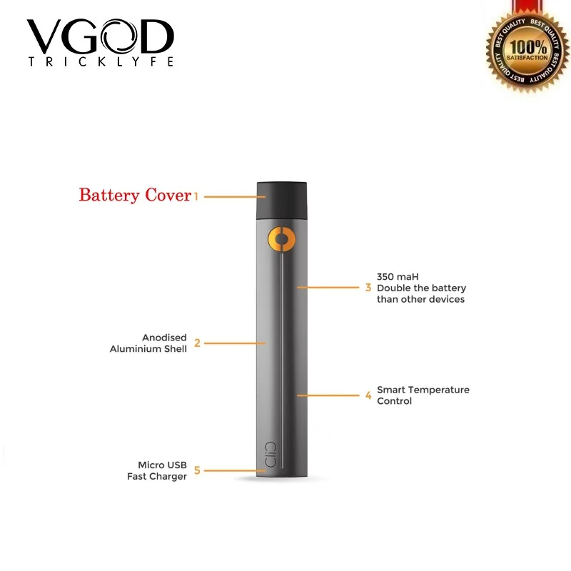 Оригинальный vgod Clic батарея системы 350 мАч ручка испаритель контроль температуры