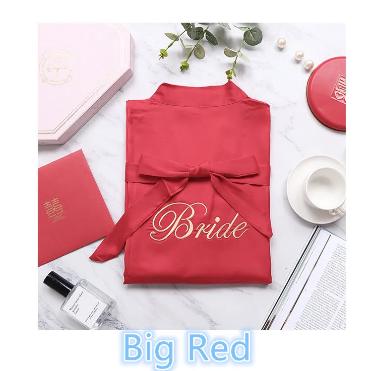 Big Red JRMISSLI Пользовательский логотип атласная команда халат атласный для женщин кимоно свадебная одежда для невесты халат женский шелковая мантия пижамы - Цвет: Big Red