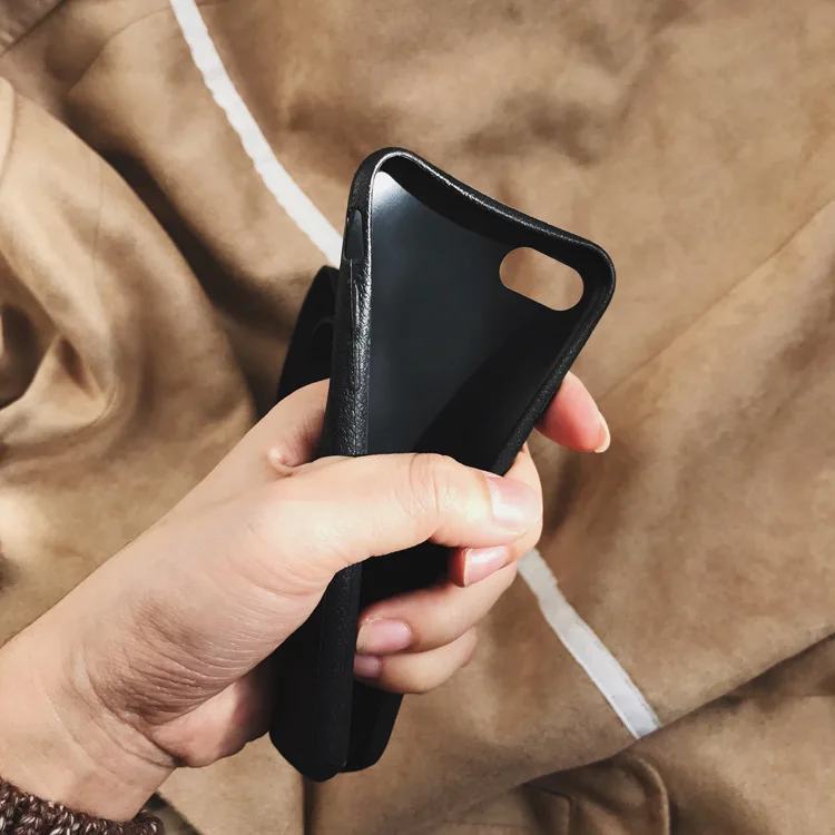Корейский черный чехол для iPhone 6 6S Plus 7 8 мягкий из искусственной кожи телефона с