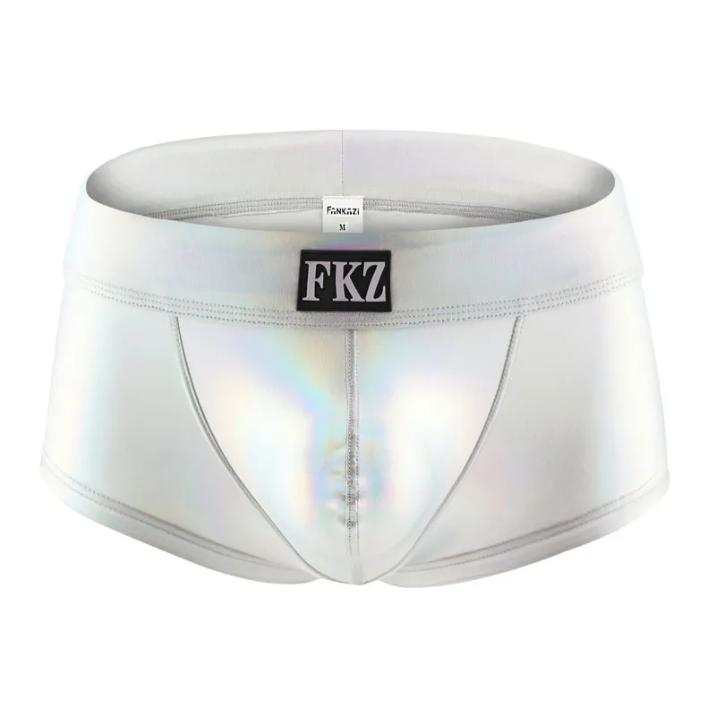 4PCS/Lot Men Boxer Shorts Sexy Male Low Rise PU Leather U Bulge Underwear Gay Party Club Boxers Shorts Bikini Underpants Cueca