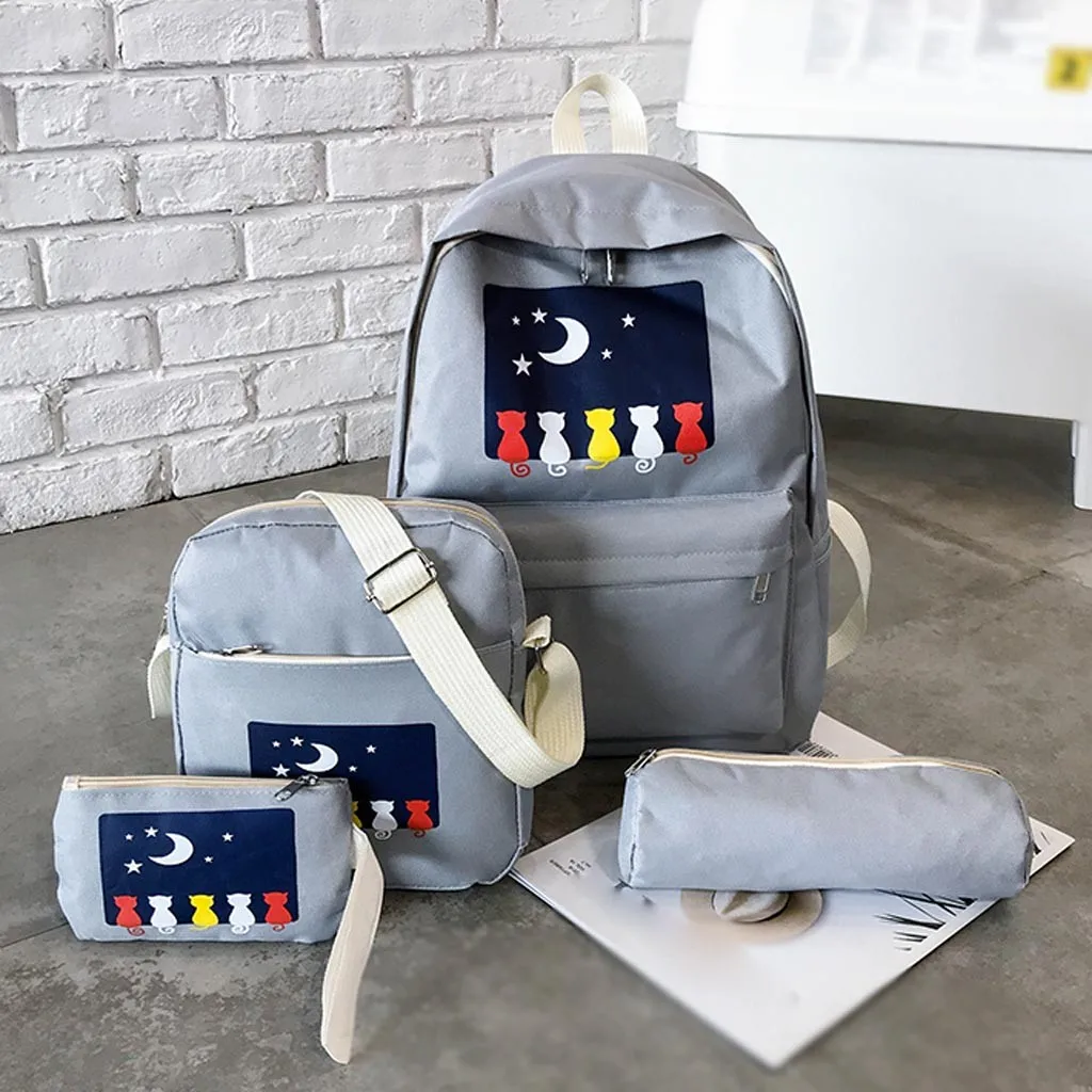 Moon cat Original Design Black Blue Print Sea Backpack WomenCasual Canvas School Bags For Teenager Girls C513 | Багаж и сумки