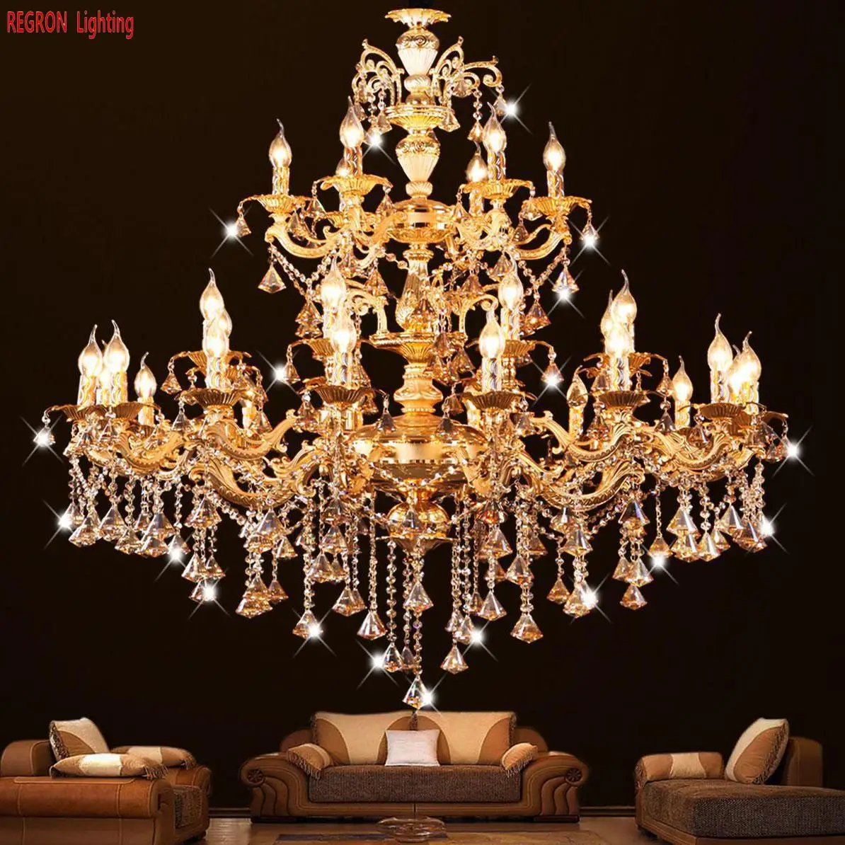 Large Royal Gold Chandelier K9 Diamond Crystal Lighting pendant Hanging Light For Foyer Church Villa lamp project hotel lighting | Освещение