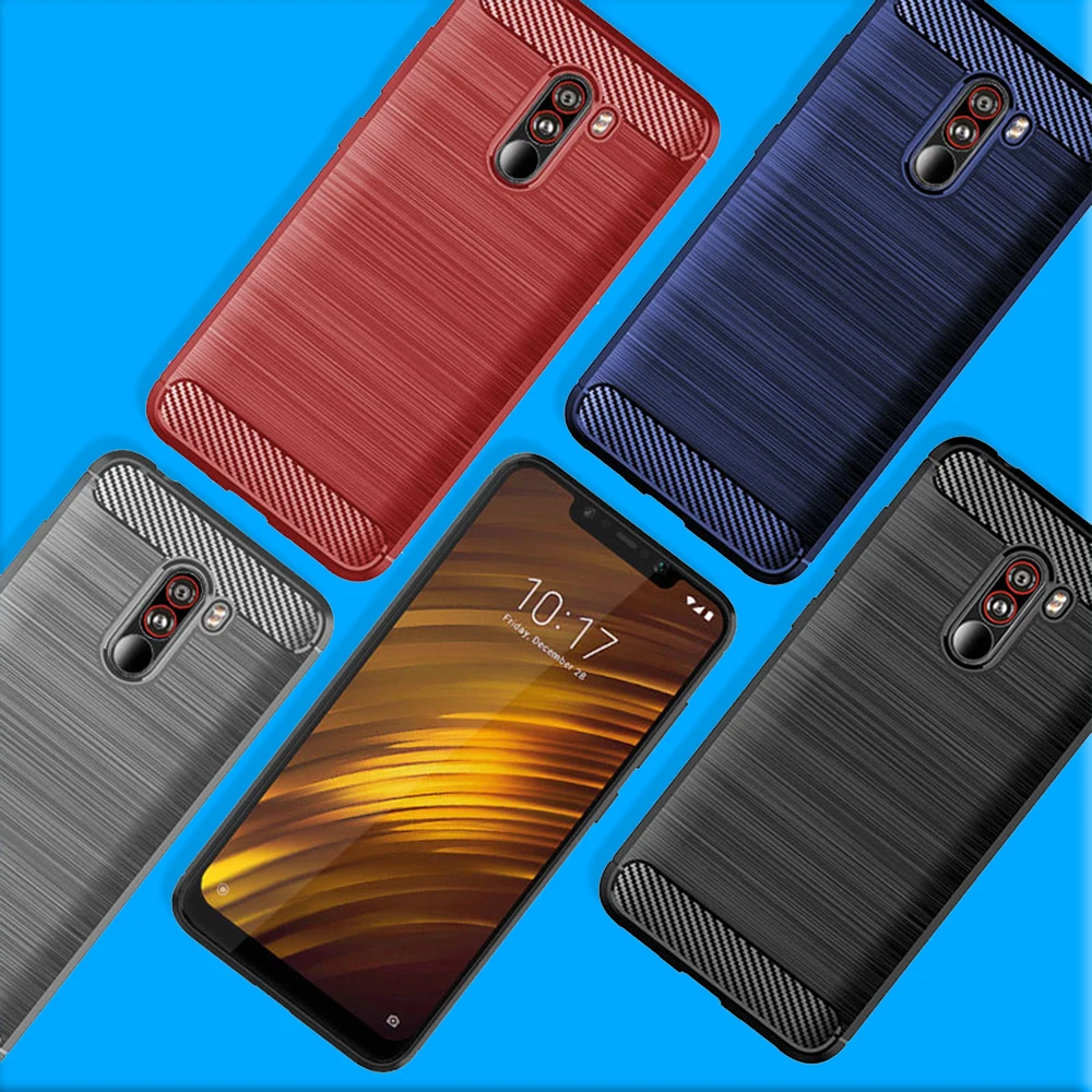 Для Xiaomi Pocophone F1 Дело Мягкие силиконовые ТПУ углеродного волокна Противоударный