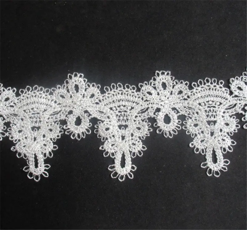 2 ярда белая вышитая ткань из полиэстера кружевная кромка отделка аппликация