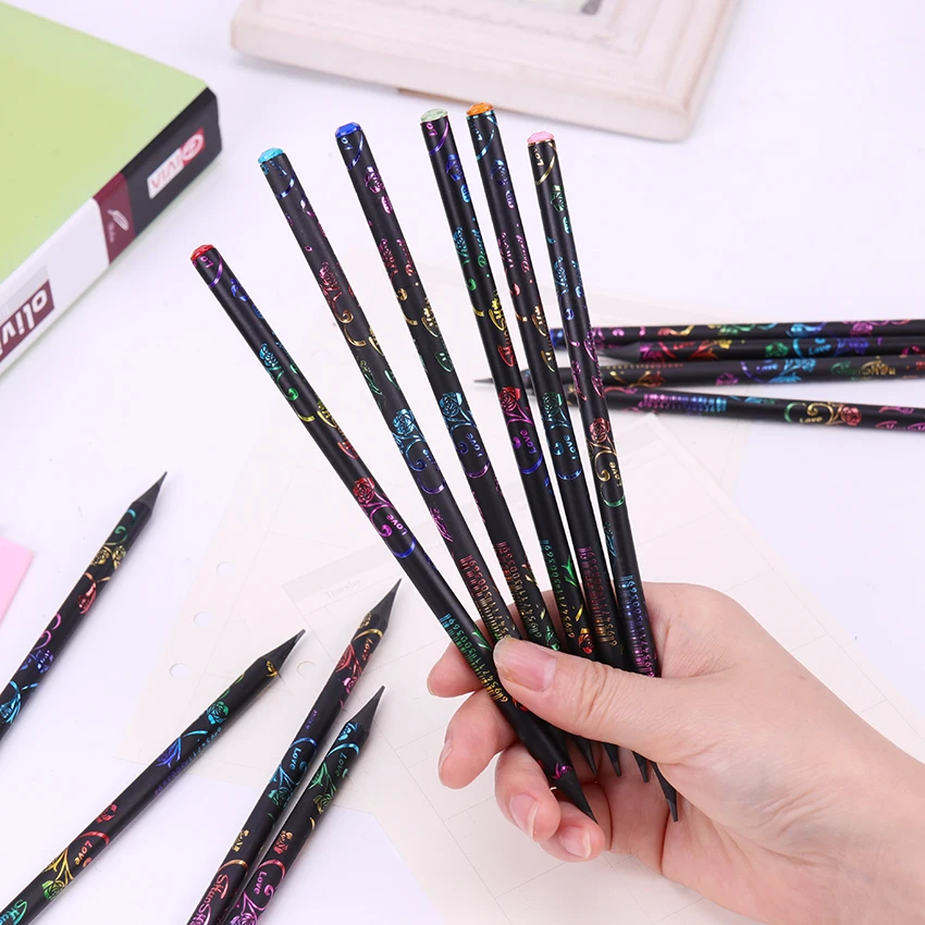 

6PCS Pencil HB Diamond Color Pencil Stationery Items Drawing Supplies Cute Pencils School Office Cute Printing Pen