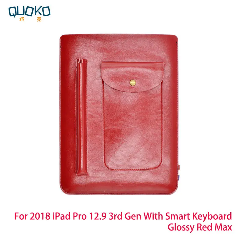 Multi-function ultra-thin super slim sleeve pouch cover,microfiber leather tablet sleeve case for iPad Pro 12.9 3rd Gen - Цвет: Glossy Red Max