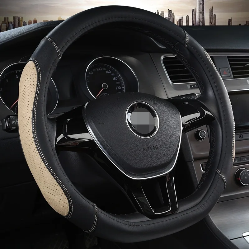 Чехол рулевого колеса автомобиля D форма Bump сшитая кожа для Volkswagen Golf 6 7 Polo Nissan Qashqai