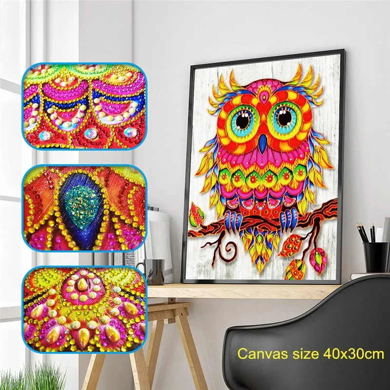 beautiful owl Алмазная картина особой формы, Бабочка, павлин, волк, сова, цветок, сделай сам, 5D, частичная дрель, наборы для вышивки крестом, Кристальные стразы, искусство - Цвет: beautiful owl