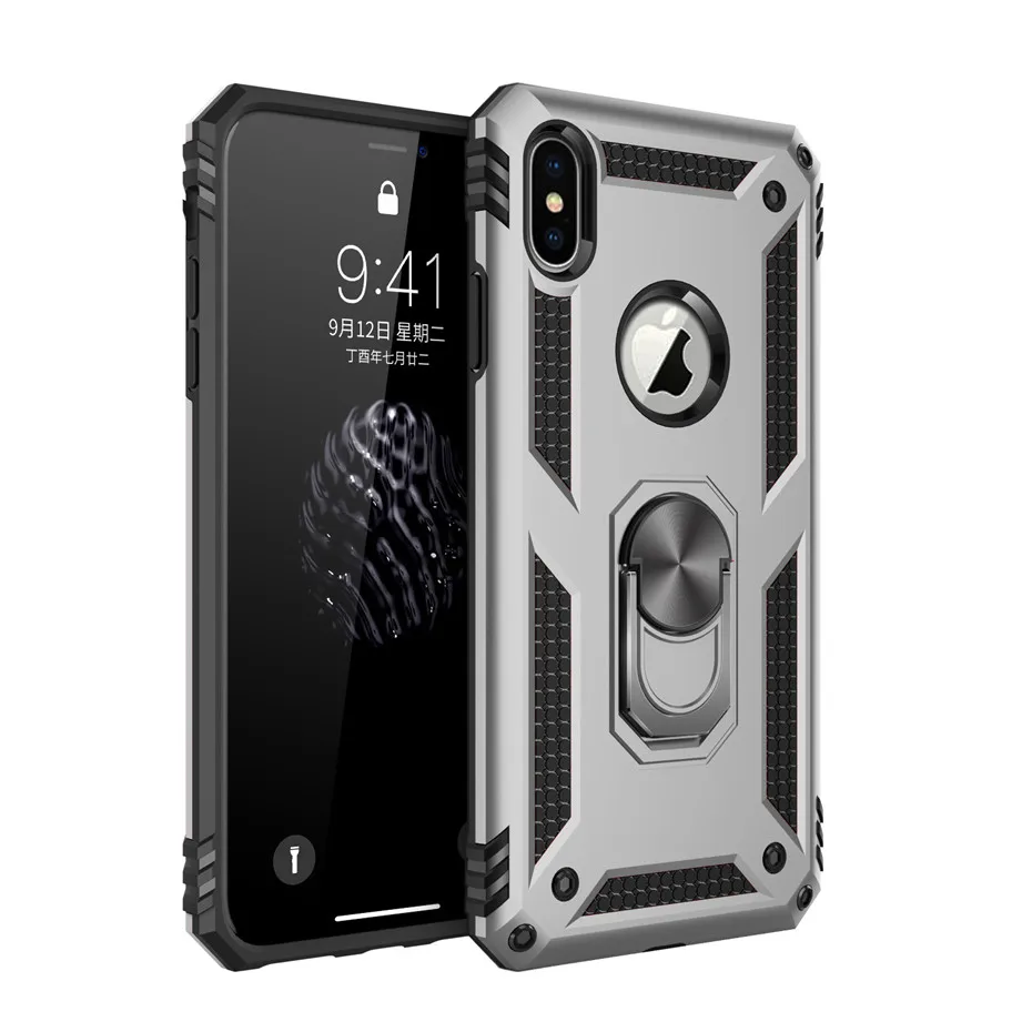 Противоударный бронированный чехол для телефона с подставкой для iPhone 11 Pro XR XS Max X 6 6S 7 8 Plus, магнитное кольцо-держатель для пальца, защита от падения