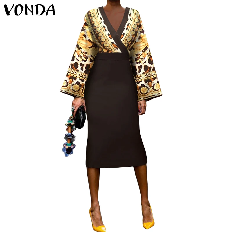 Осенняя блузка, женские топы с длинным рукавом, VONDA, сексуальные вечерние рубашки с глубоким v-образным вырезом и принтом, рабочие блузы, женские блузы, больше размера d, блузки размера плюс