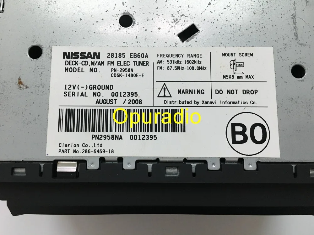 Автомагнитола Ni-san 28185 EB60A Clarion 6 устройство смены компакт-дисков радио AM FM тюнер