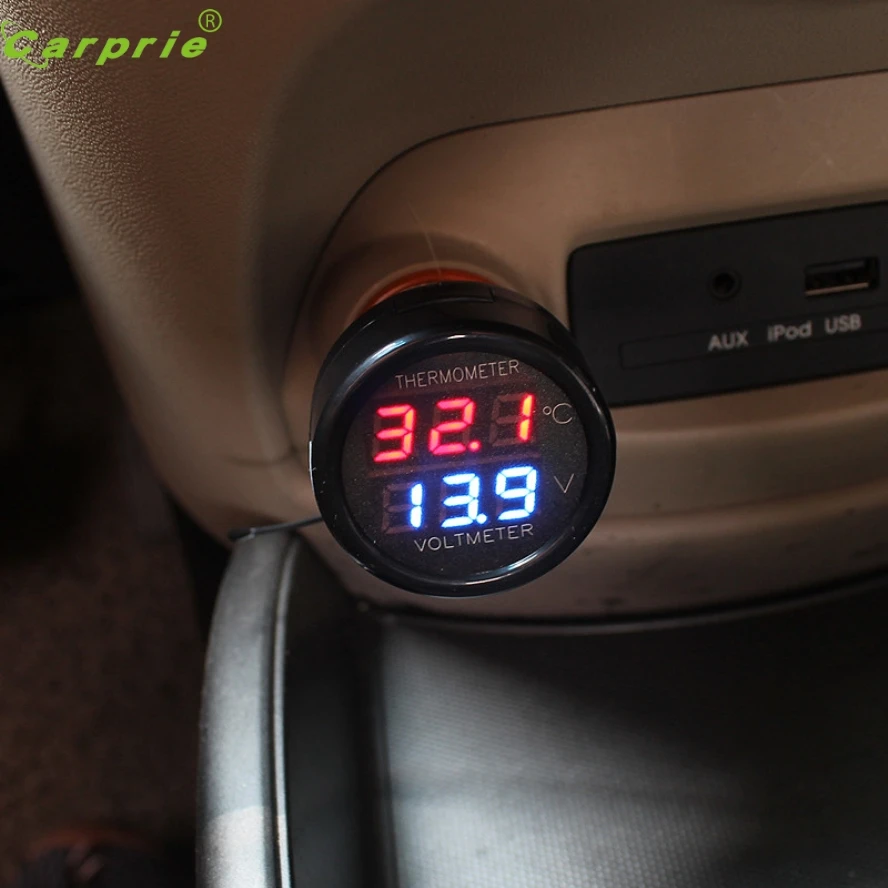 Новое поступление 12 V-24 V автомобиль мотоцикл светодиодный DC Цифровой Дисплей Вольтметр термометр Водонепроницаемый метр Бу