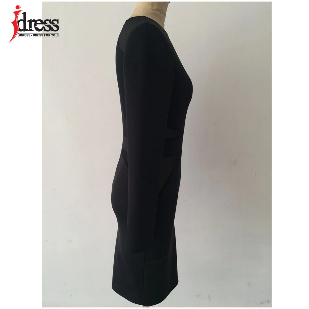 Женское платье с длинным рукавом IDress черное облегающее Сетчатое рукавом|vestidos
