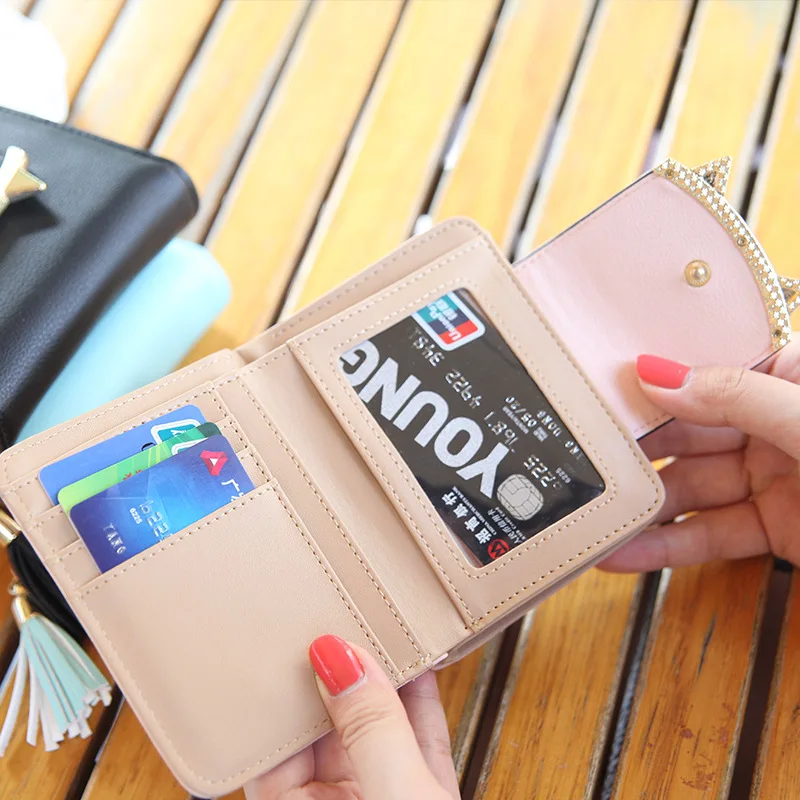 2017 корейский милый кот аниме кожа Trifold Slim Mini Кошелек Для женщин маленький клатч