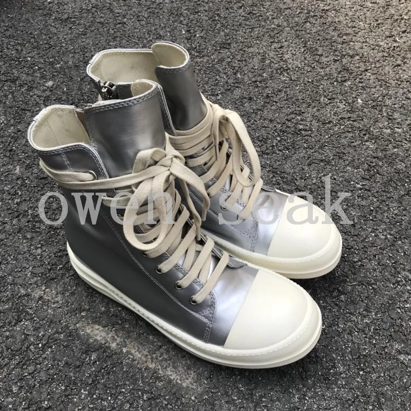 19ss Owen Seak/Мужская парусиновая обувь; высокие ботильоны на шнуровке; роскошные кроссовки; ботинки; Повседневная Брендовая обувь на плоской подошве на молнии; Цвет Черный; большие размеры