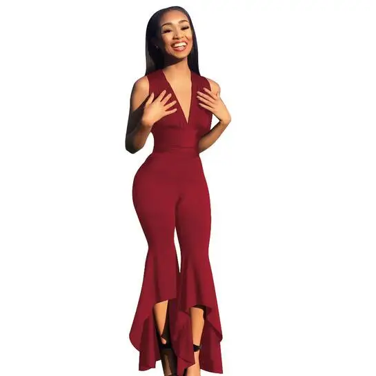 Широкий Облегающий комбинезон с глубоким v образным вырезом Летний женский