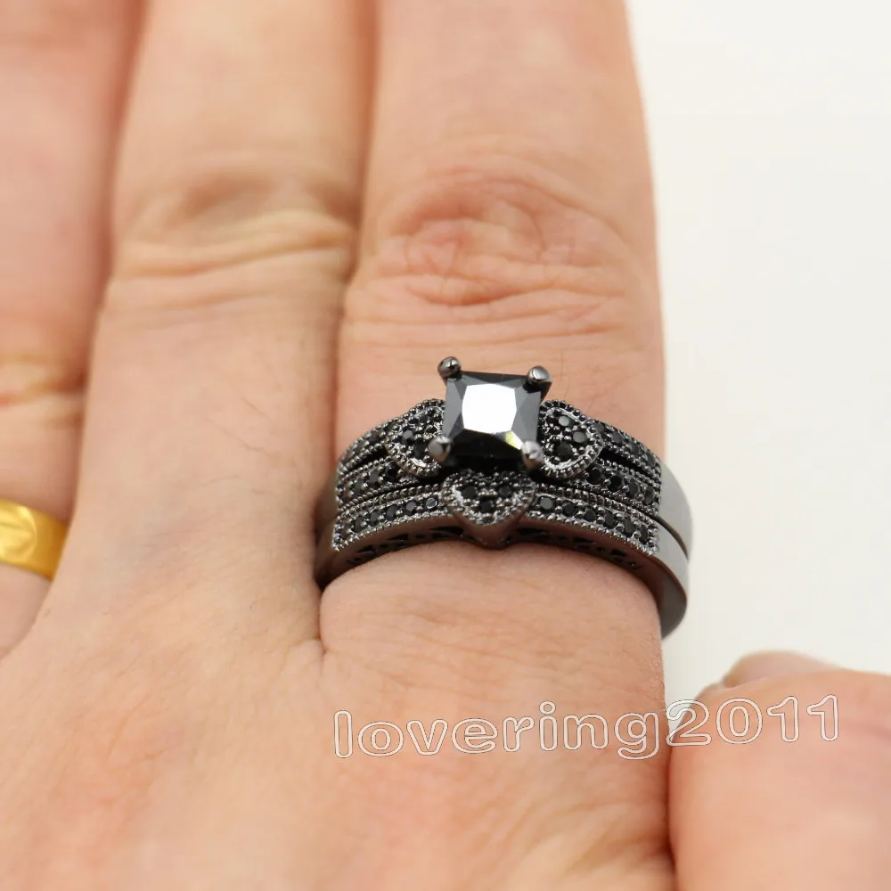 Size5-10 Free shipping classic Solitarie 10kt black gold filled AAA Cubic wedding Engagement Ring set gift choucong | Украшения и
