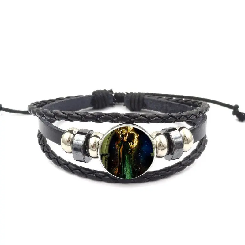 Loki God Of Mischief логотип Эффектный черный кожаный браслет ручной работы для унисекс подарок
