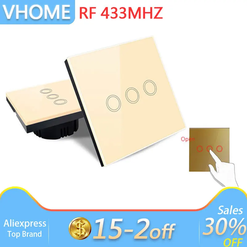 Vhome настенный сенсорный выключатель RF433mhz умный дом панель EV1527 ЕС/Великобритания